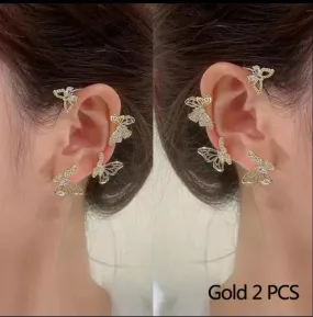 1 Pair Women's Fashion Leaf Butterfly Earrings Ear Cuffs Clip