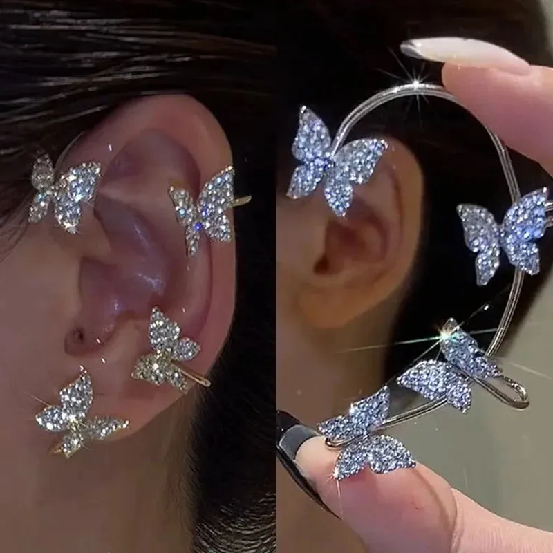 1 Pc Fashion Shining Zircon Butterfly Ear Clip Earrings for Women Girls X4440589