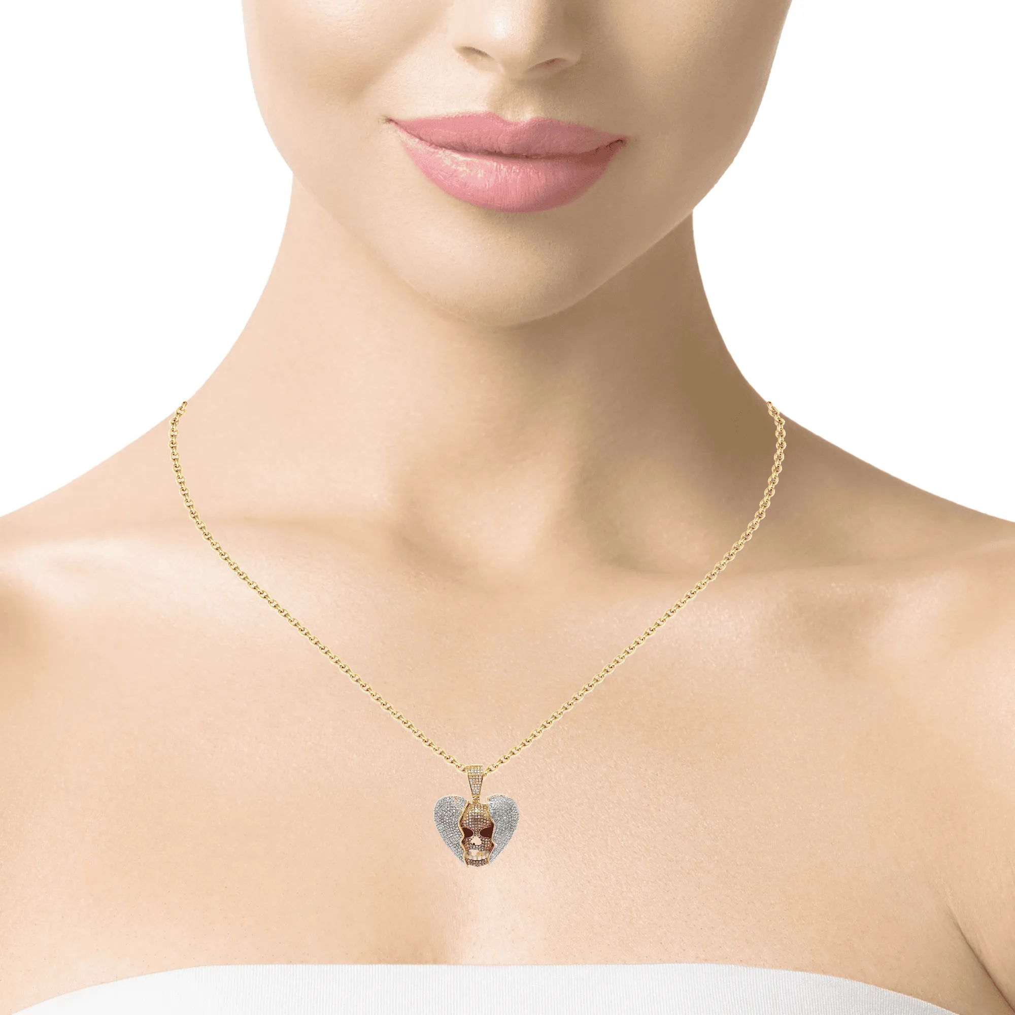 10K Gold 1.55 CTW Diamond Skull Heart Charm