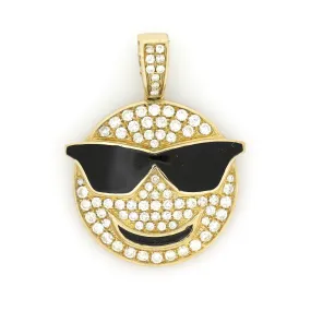 10K Yellow Gold Cool Emoji Pendant 1.2 Ctw