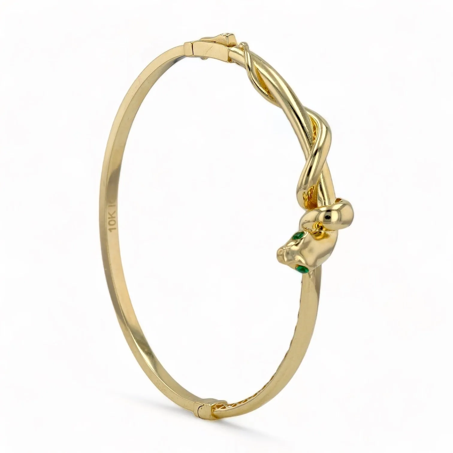 10k Yellow gold snake bangle green eyes