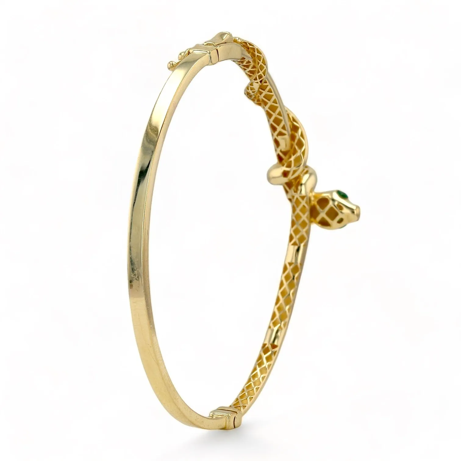 10k Yellow gold snake bangle green eyes