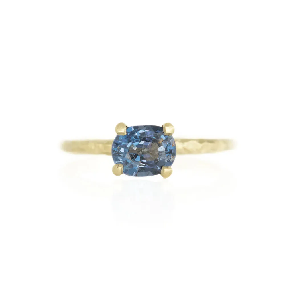 1.21ct Blue Spinel East-West Evergreen Solitaire in 14k Satin Yellow Gold