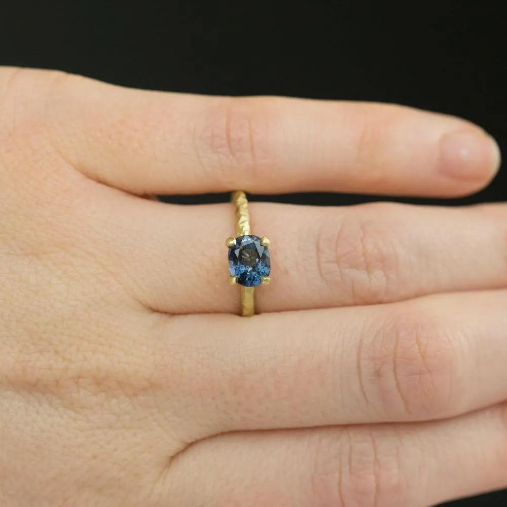 1.21ct Blue Spinel East-West Evergreen Solitaire in 14k Satin Yellow Gold