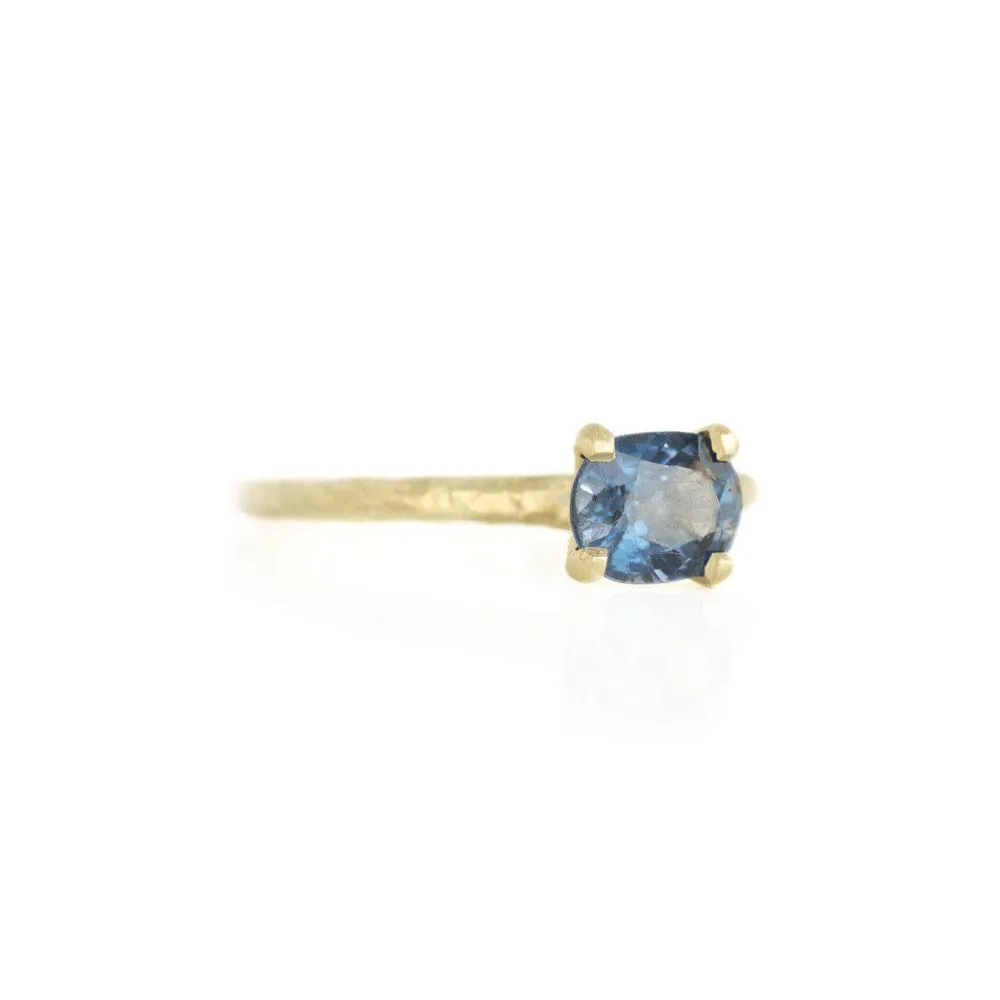 1.21ct Blue Spinel East-West Evergreen Solitaire in 14k Satin Yellow Gold