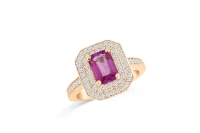 1.45 CT Emerald Cut Pink Sapphire Diamond Ring 0.63 CT TW 14K Rose Gold PSR006