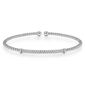 14K White Gold Bujukan Split Cuff Bracelet with Diamond Pavé Bar