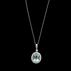 14K White Gold Estate Aquamarine and Diamond Pendant