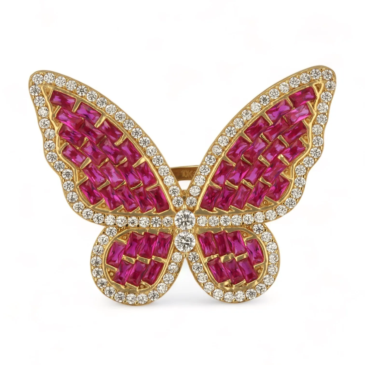 14K Yellow Gold Butterfly Fussia Stone Ring - 223335