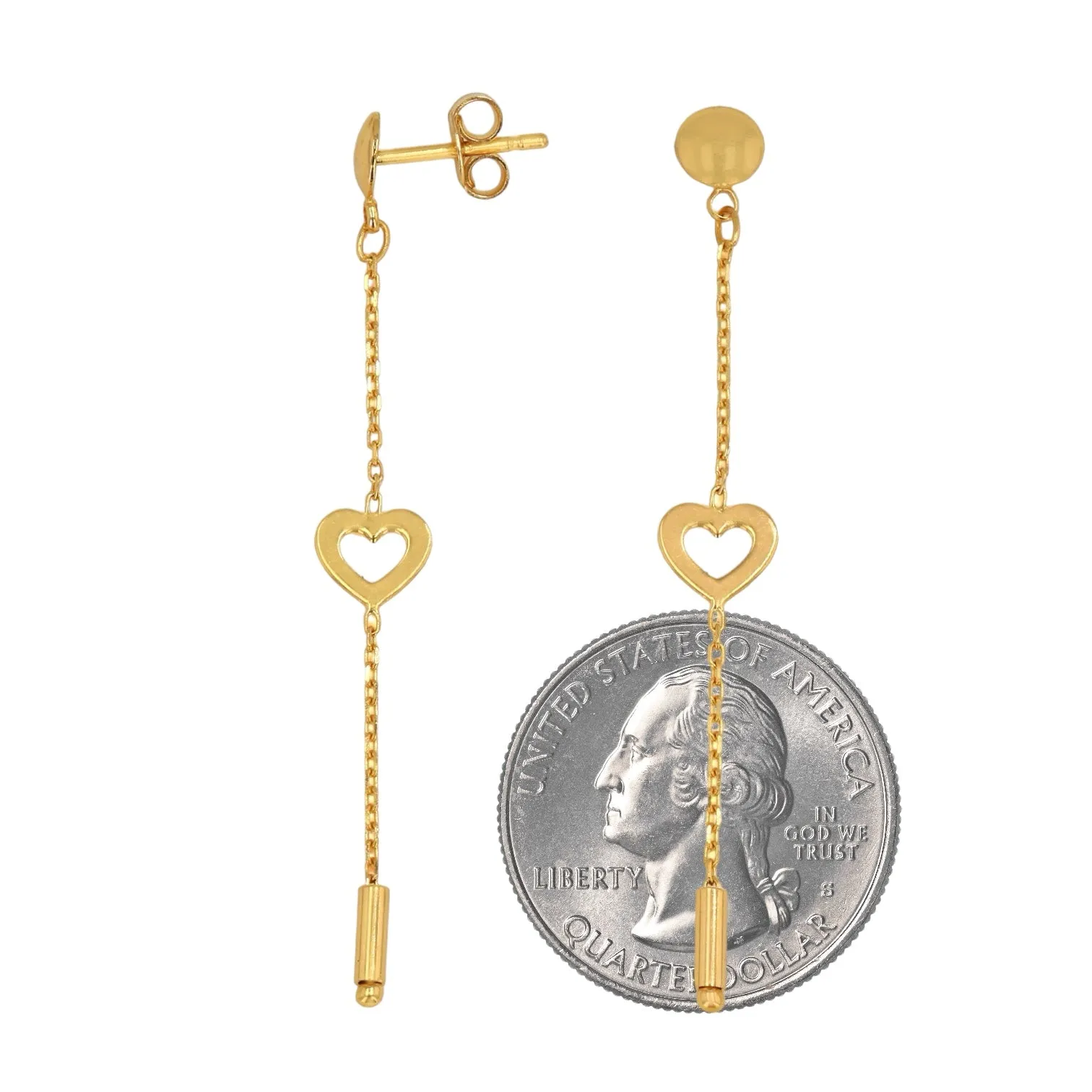 14K Yellow gold dangling heart earrings-68293