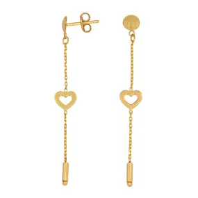 14K Yellow gold dangling heart earrings-68293