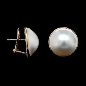 14K Yellow Gold Estate Mabe Pearl Earrings