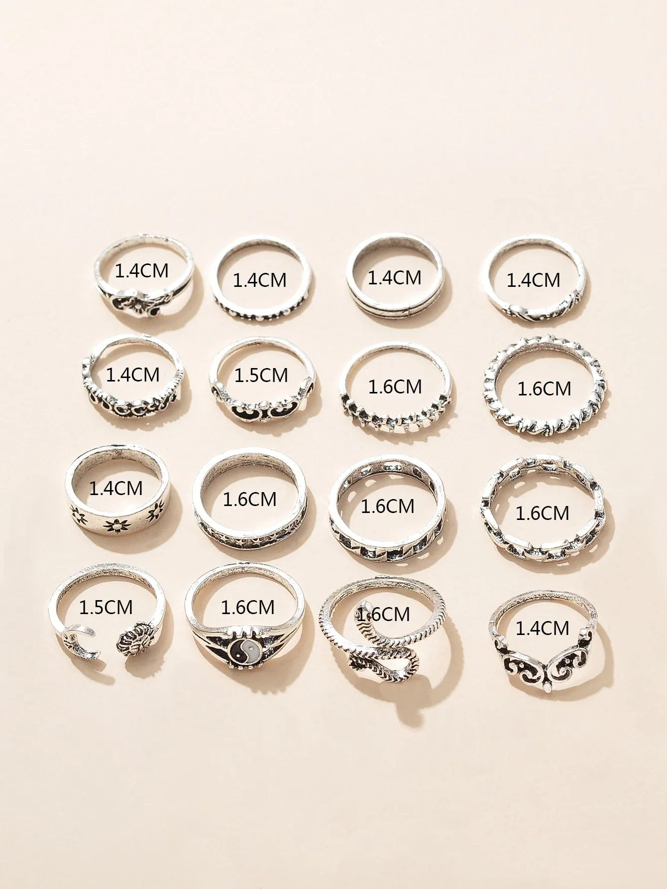 16pcs Simple Ring