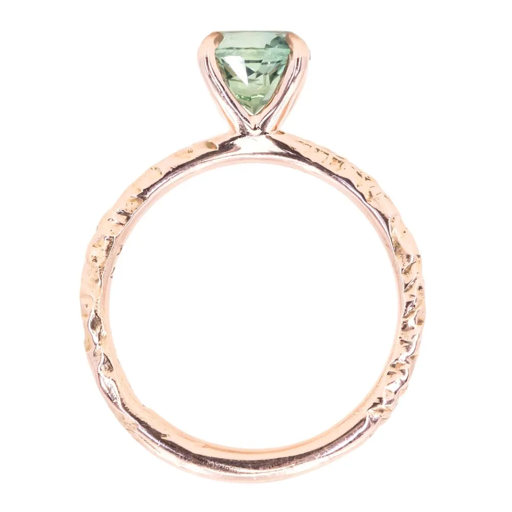 1.75ct Round Montana Sapphire Evergreen Carved Solitaire Ring in 14k Rose Gold