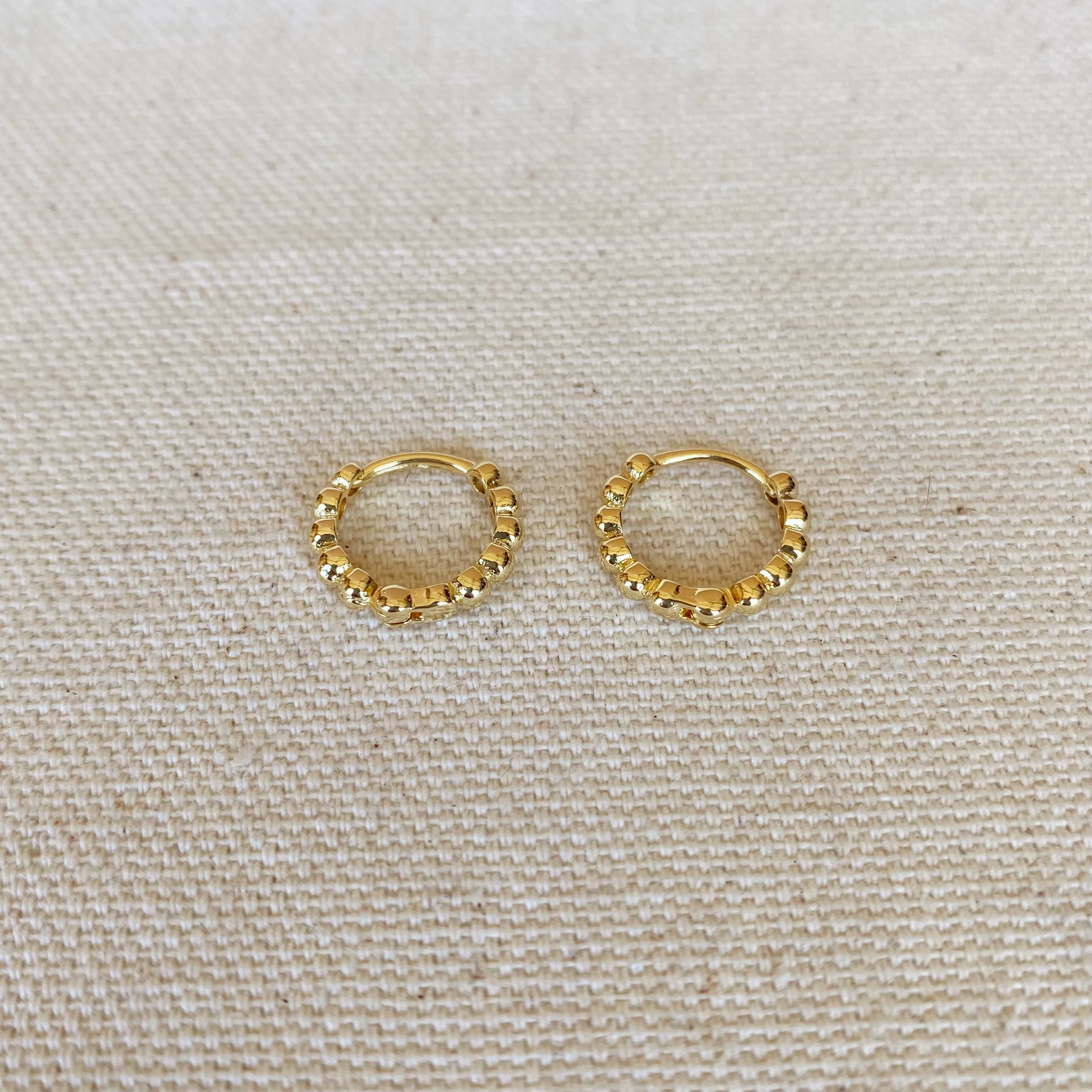 18k Gold Filled 15.5 mm Beaded Clicker Hoop Earrings