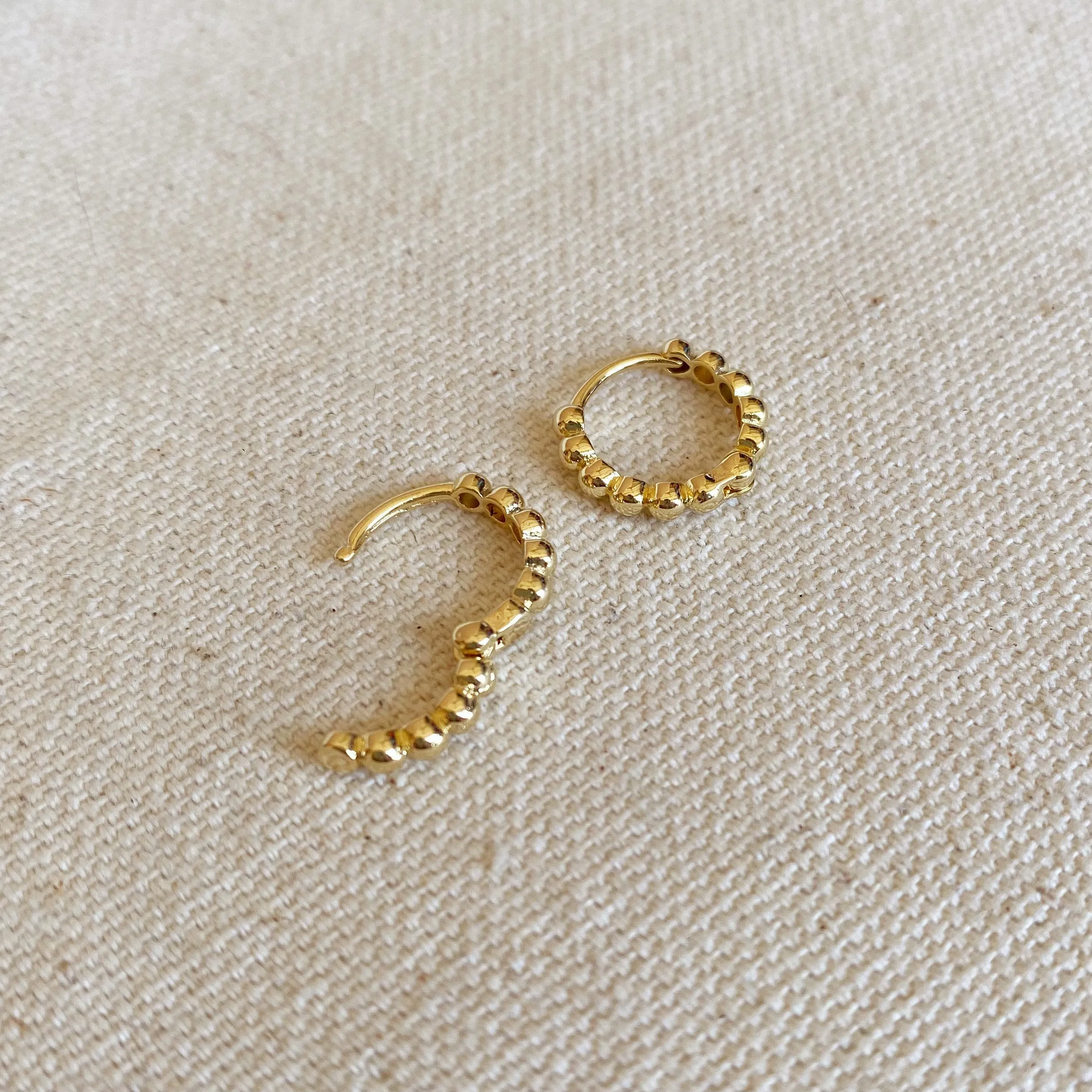 18k Gold Filled 15.5 mm Beaded Clicker Hoop Earrings