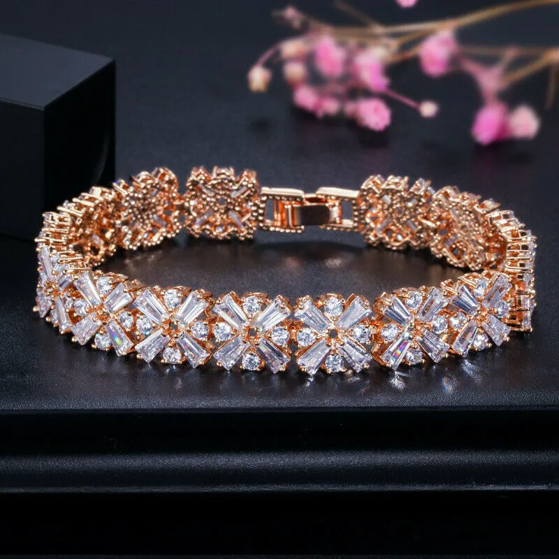 18K Rose Gold Created White Sapphire Wedding Tennis Bracelet