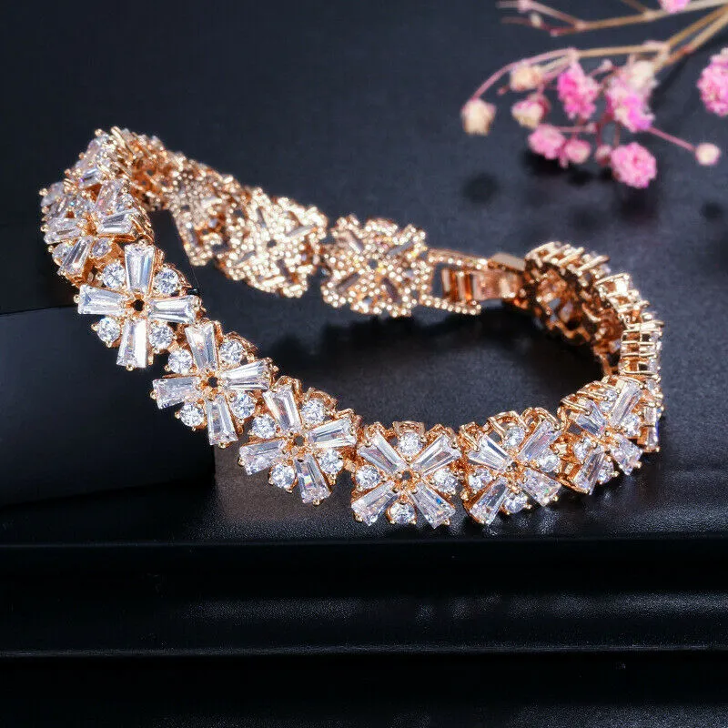 18K Rose Gold Created White Sapphire Wedding Tennis Bracelet