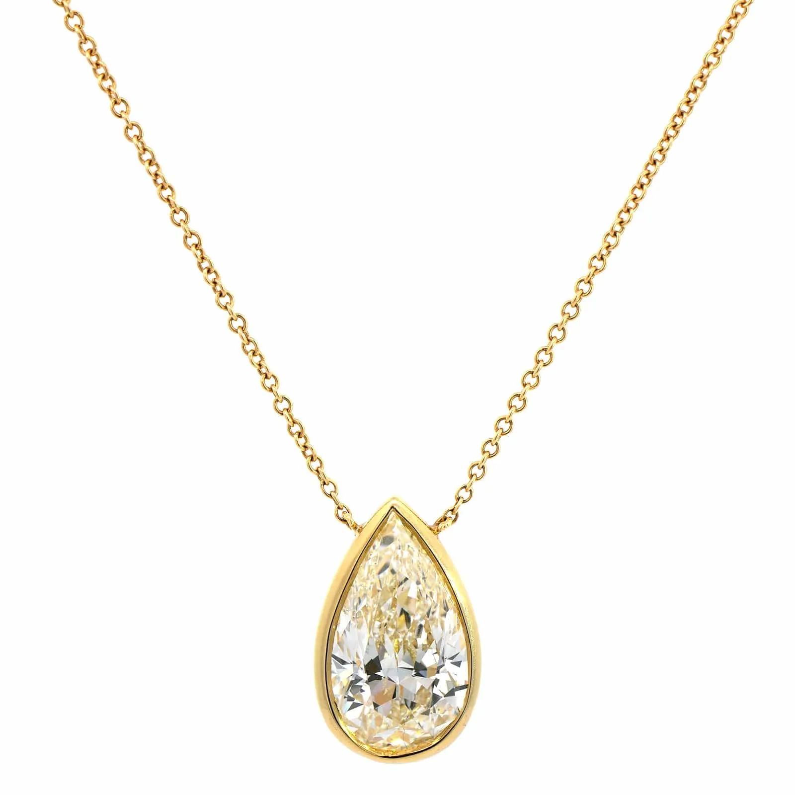 18K Yellow Gold Diamond Teardrop Pendant Necklace