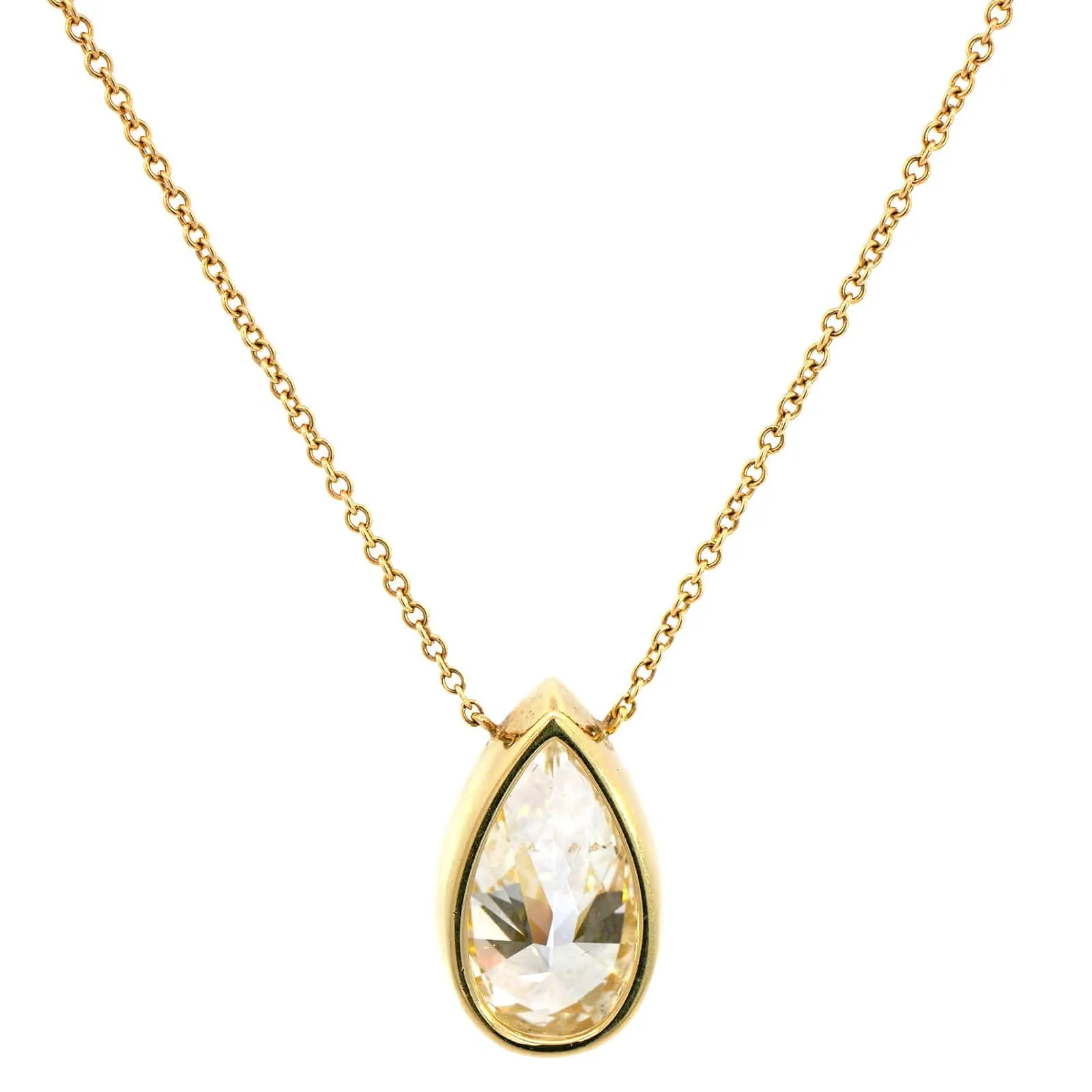 18K Yellow Gold Diamond Teardrop Pendant Necklace