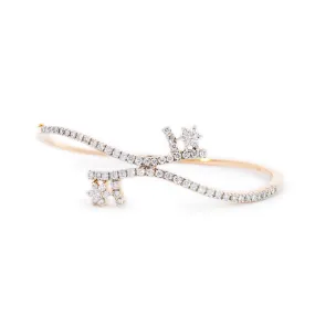 18K Yellow Gold Natural Round Diamond Flower Bangle Ladies Bracelet 1.01TCW