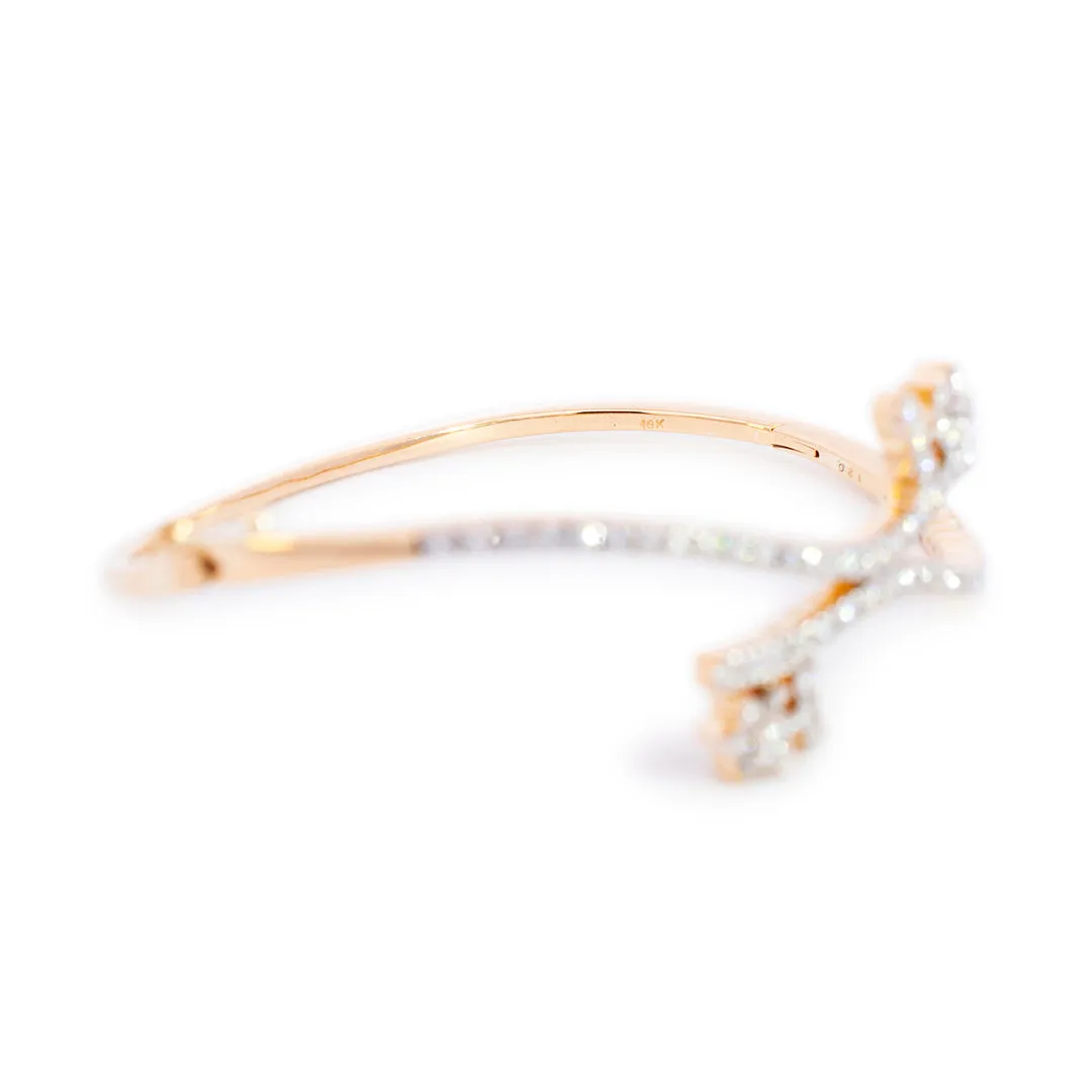 18K Yellow Gold Natural Round Diamond Flower Bangle Ladies Bracelet 1.01TCW