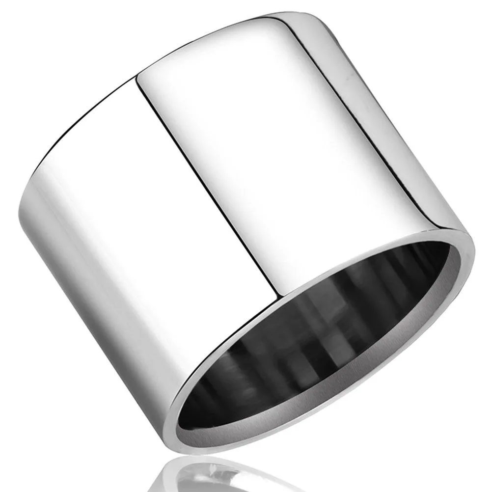 19mm Wide Silver Stainless Steel Ring Cool Wedding Engagement Band High Polished Comfort Fit