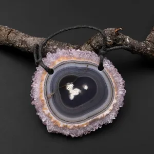 2 Hole Pendant Natural Peach Purple Amethyst Flower Stalactite Druzy Pendant Drilled Flat Slice A1