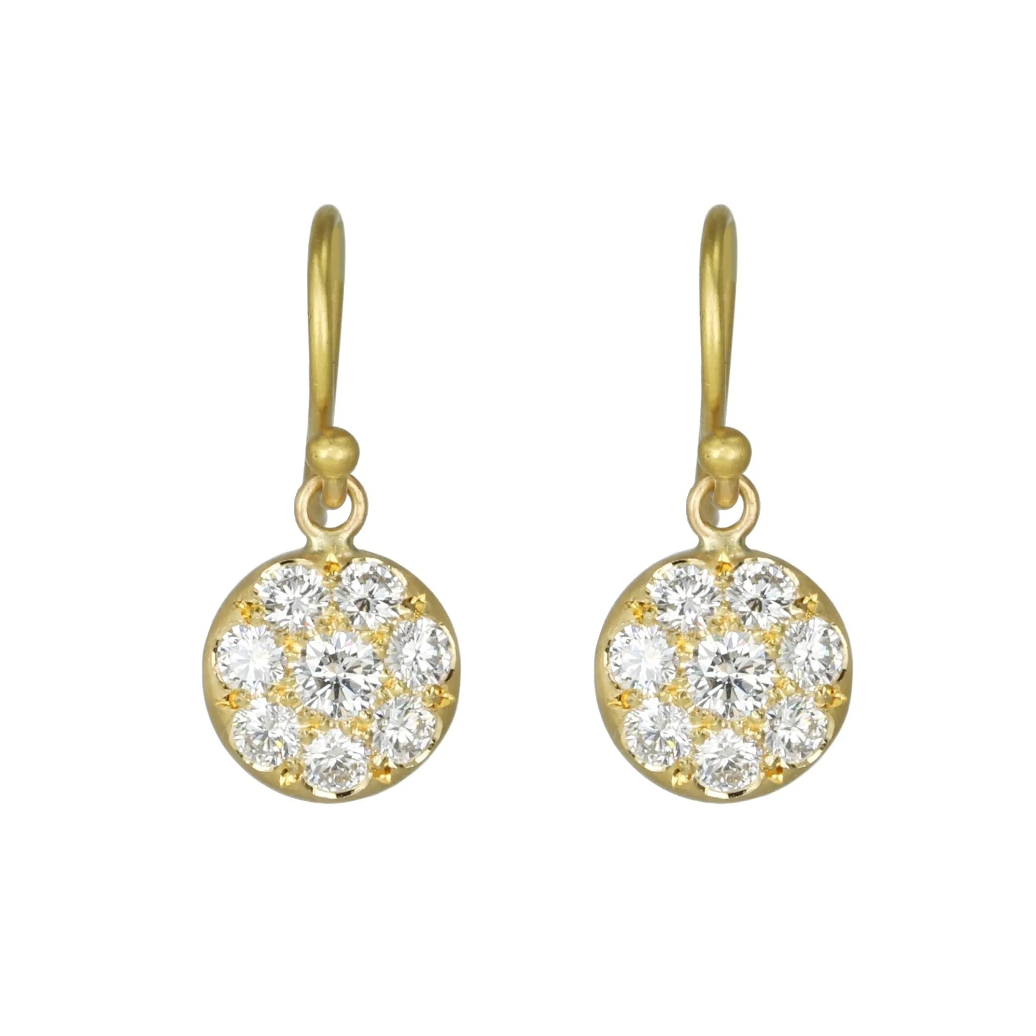 20K Gold and Pave Diamond Small Lentil Earrings