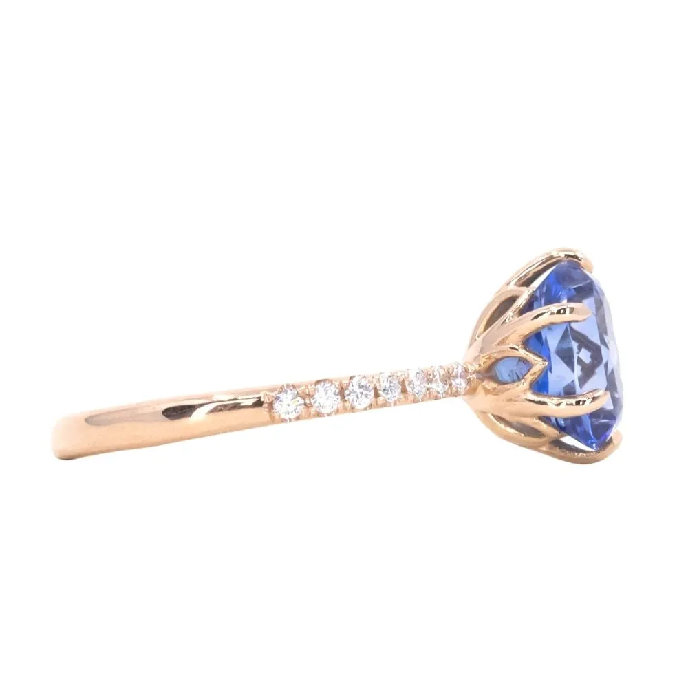 2.24ct Oval Purple Madagascar Sapphire Lotus Six Prong Solitaire with Diamonds in 18k Rose Gold