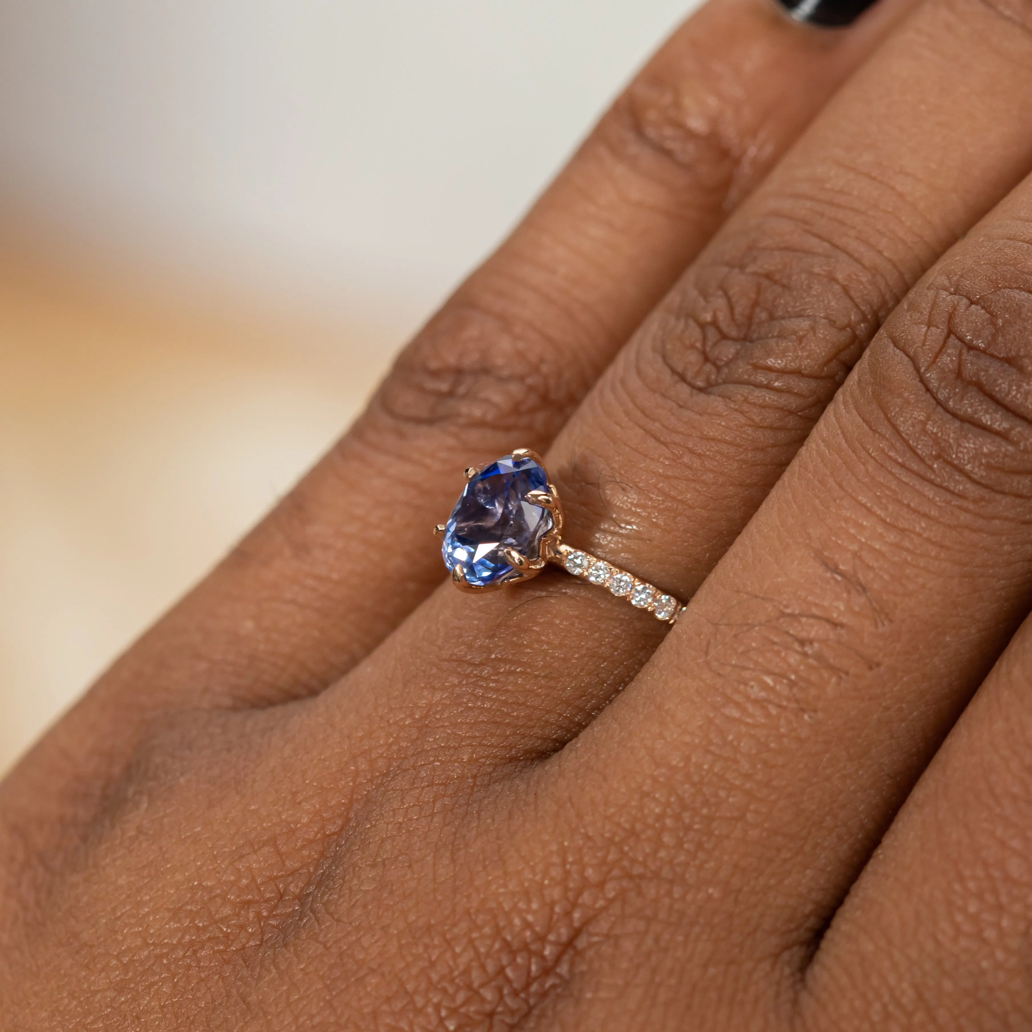 2.24ct Oval Purple Madagascar Sapphire Lotus Six Prong Solitaire with Diamonds in 18k Rose Gold