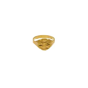 22K Yellow Gold Baby Ring W/ Round Geometric Signet Design & Ribbed Shank