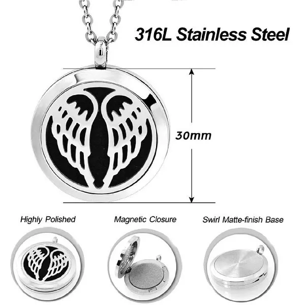 30mm Angel Wings  Essential Oil Diffuser Locket Necklace