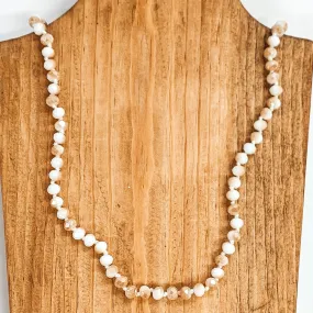 36 Inch 8mm Crystal Strand Necklace in White and Tan Mix