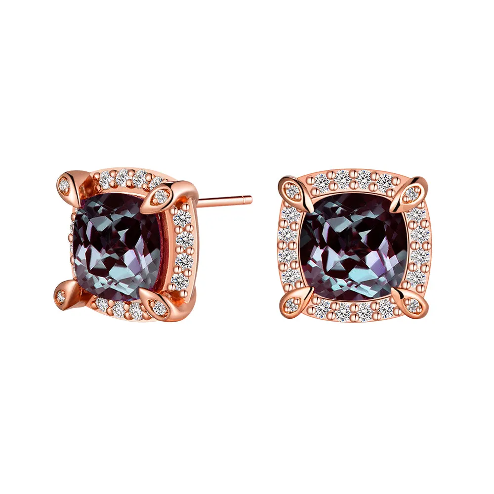 4 Ctw Cushion Cut Alexandrite Moissanite Pave Stud Earrings