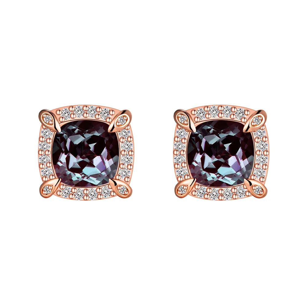 4 Ctw Cushion Cut Alexandrite Moissanite Pave Stud Earrings