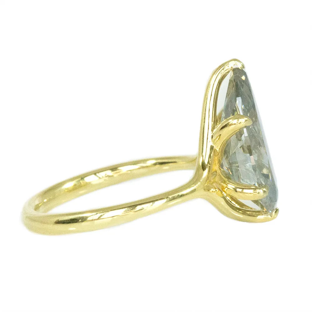 4.28ct Grey Pear Diamond Low Profile Six Prong Split Shank Ring With Contour Diamond Band In 18k Yellow Gold