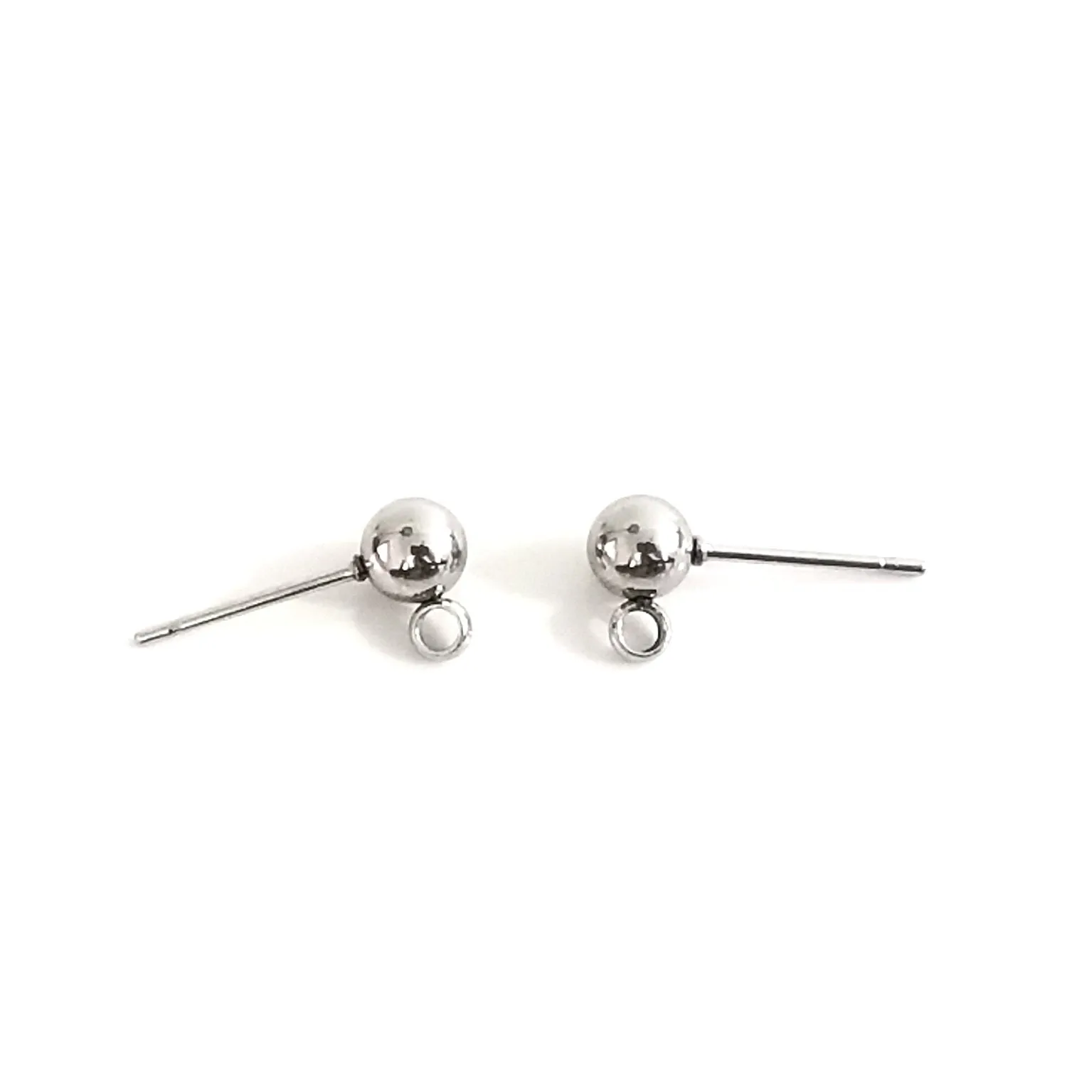 5mm Ball Earrings Posts, 2mm Loop, 0.7mm Pin, 100 Pieces, #1358