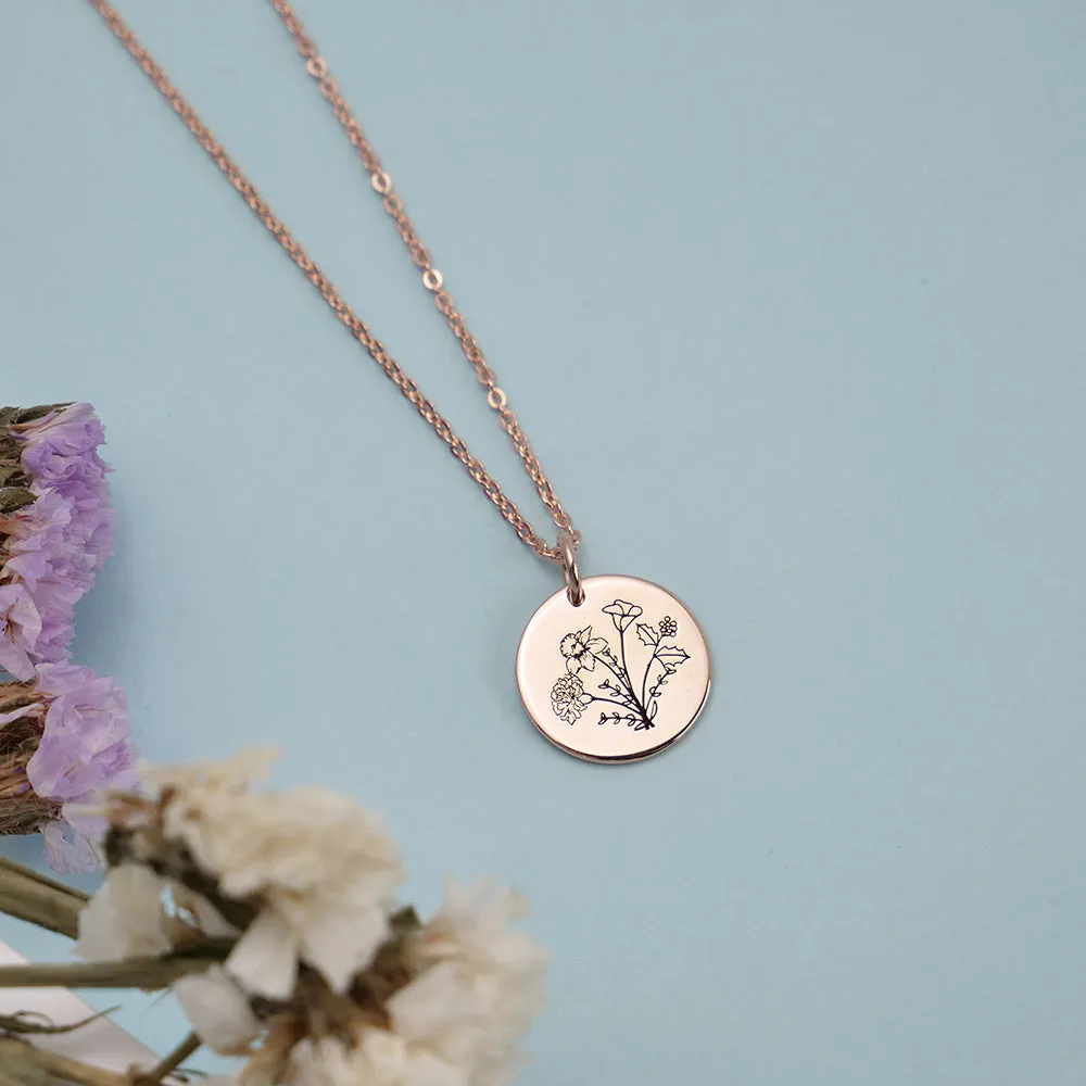 925 Sterling Silver Combined Birth Flower Necklace Mother's Day Necklace Personalized Birth Flower Bouquet Necklace