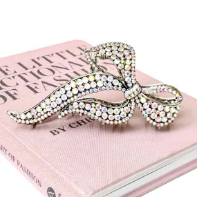 AB Crystal Embellished Metal Bow Shaped Metal Hair Clip in Silver