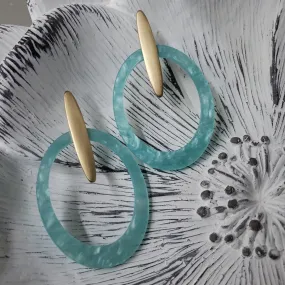 Acrylic Open Hoop with Bar Earrings - Teal