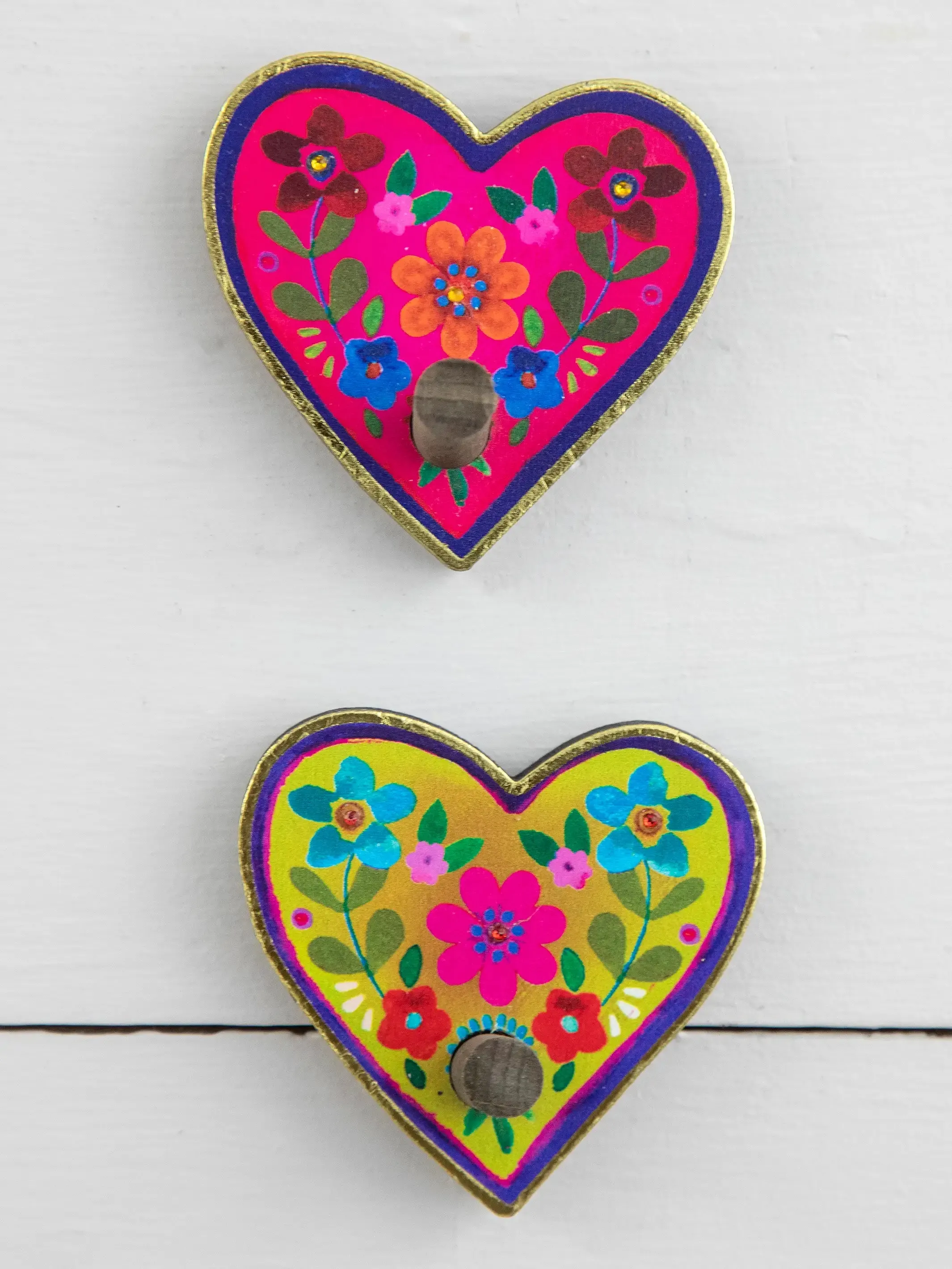 Adhesive Wooden Wall Hooks, Set of 2 - Heart