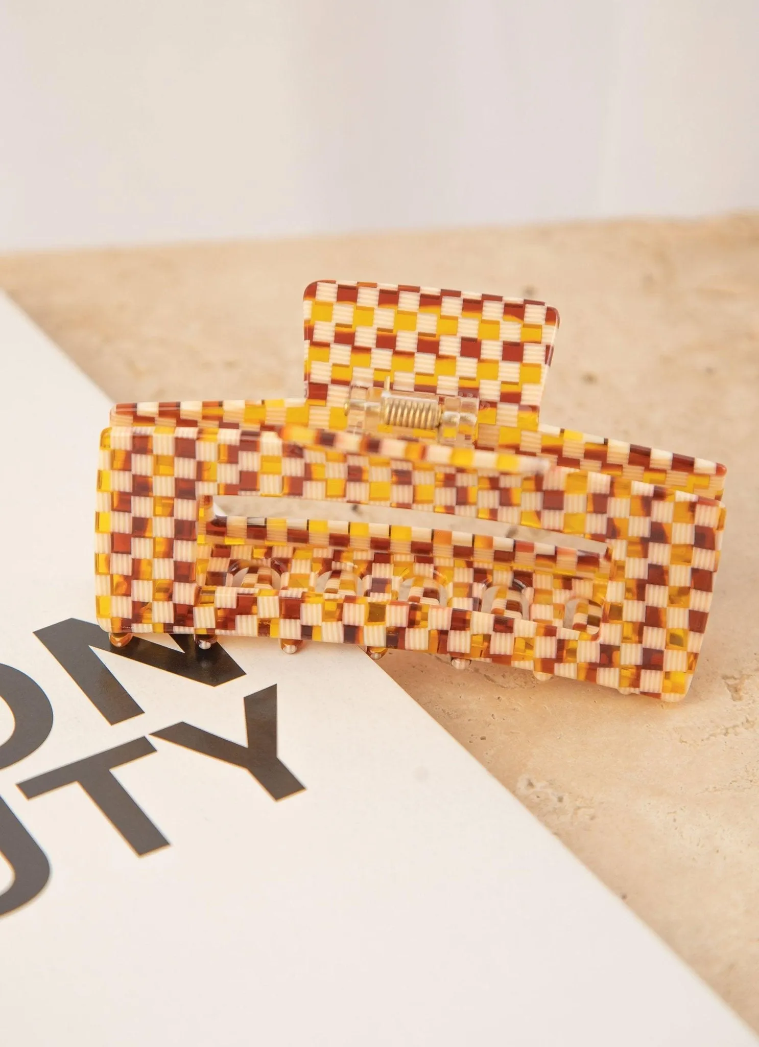 Alba Hair Clip - Yellow Check