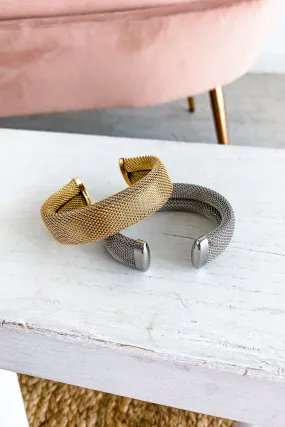 Mesh Cuff Bracelet in Silver & Gold