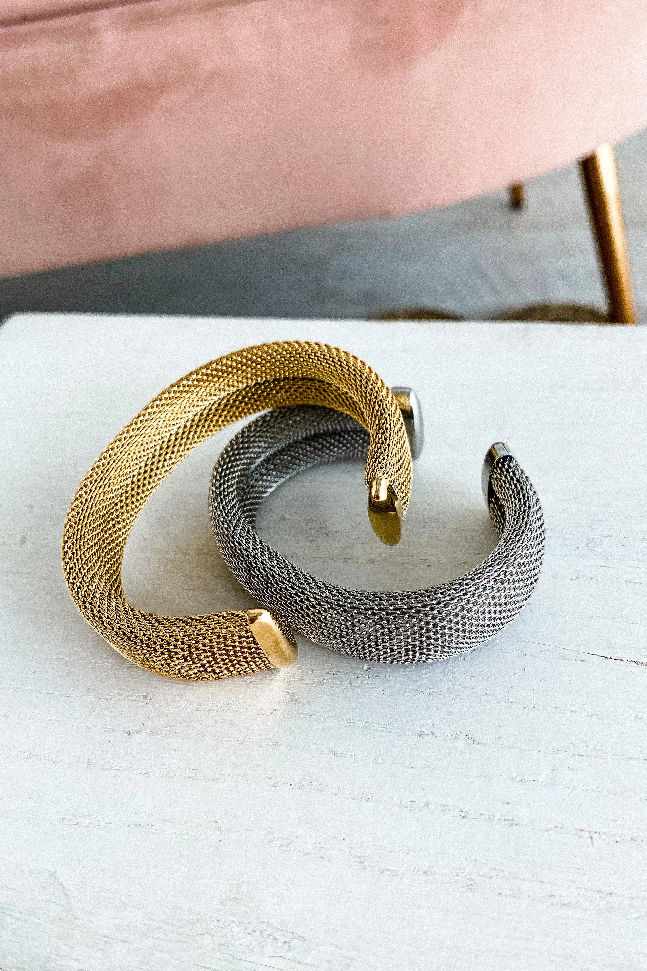 Mesh Cuff Bracelet in Silver & Gold