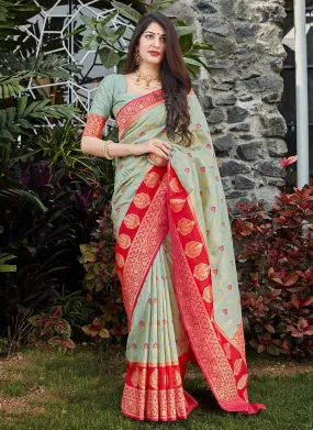 Astounding Look Pale Green Color Silk Fabric Saree With Silk Weave