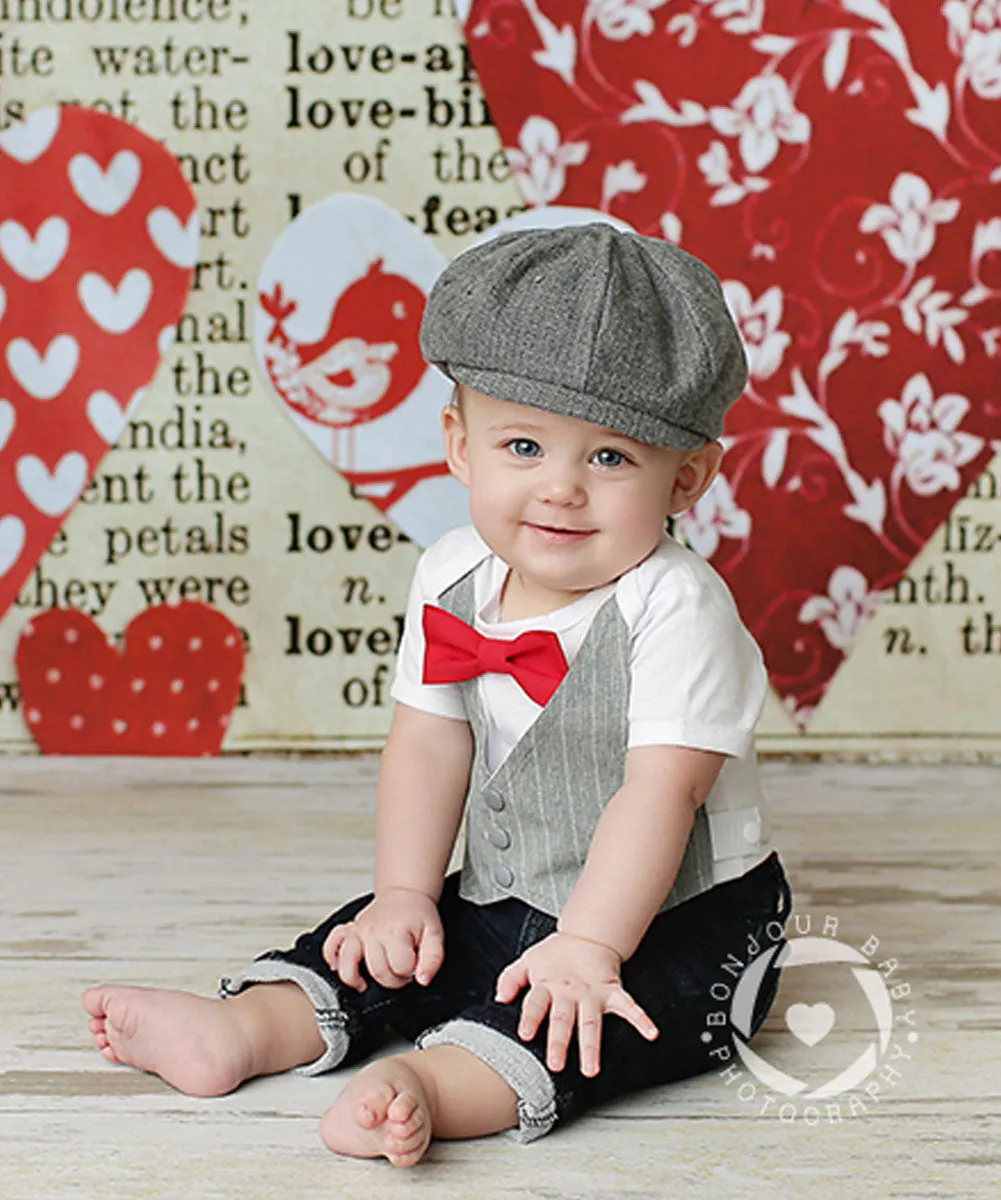 Baby Boy Clothes - Grey Pinstripe Vest and Bow Tie Outfit - Baby Wedding Outfit - Baby Shower Gift - Cake Smash - First Birthday - Baby Suit