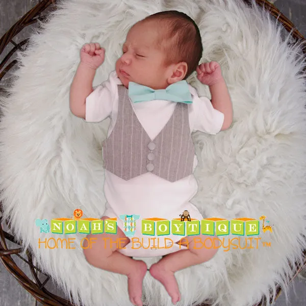 Baby Boy Clothes Light Grey Vest Suspender Bow Tie Set