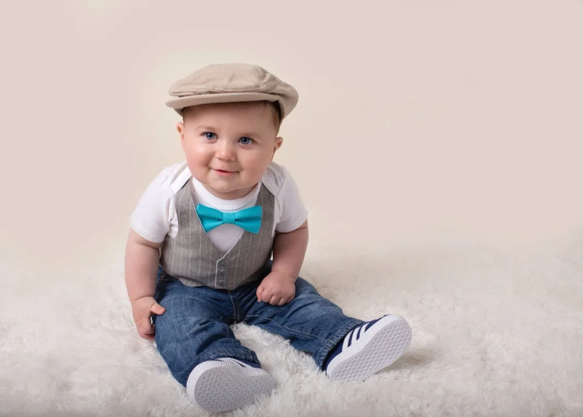 Baby Boy Clothes Light Grey Vest Suspender Bow Tie Set