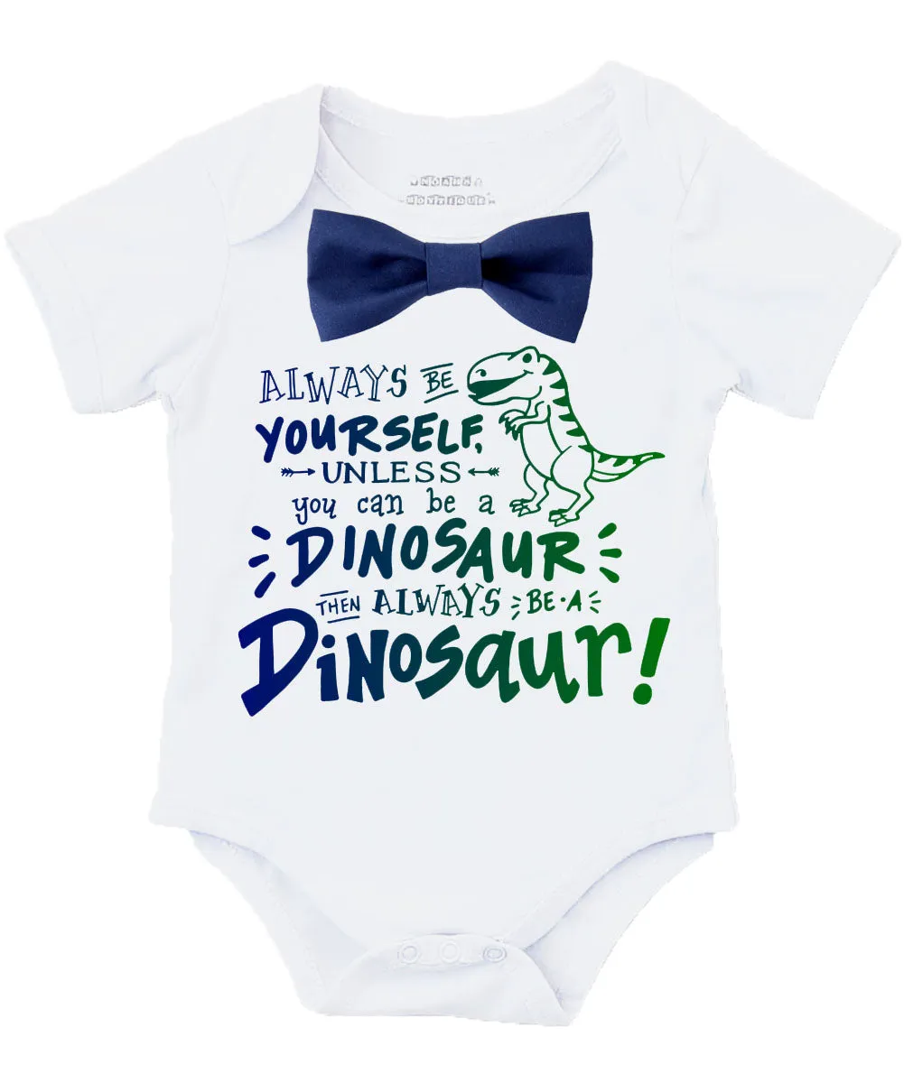 Baby Boy Dinosaur Outfit with Blue or Green Bow Tie Birthday Outfit Gift